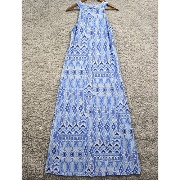 J McLaughlin Edie Maxi Dress M Catalina Cloth Blue Halter Resort Travel Ready‎ - Picture 8 of 11